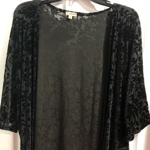 NWOT black velvet fringe wrap overlay